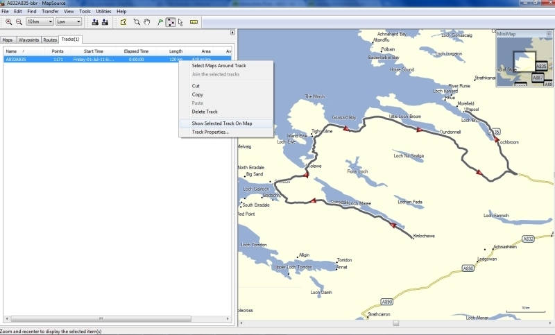 En utilisant une piste avec Garmin Mapsource